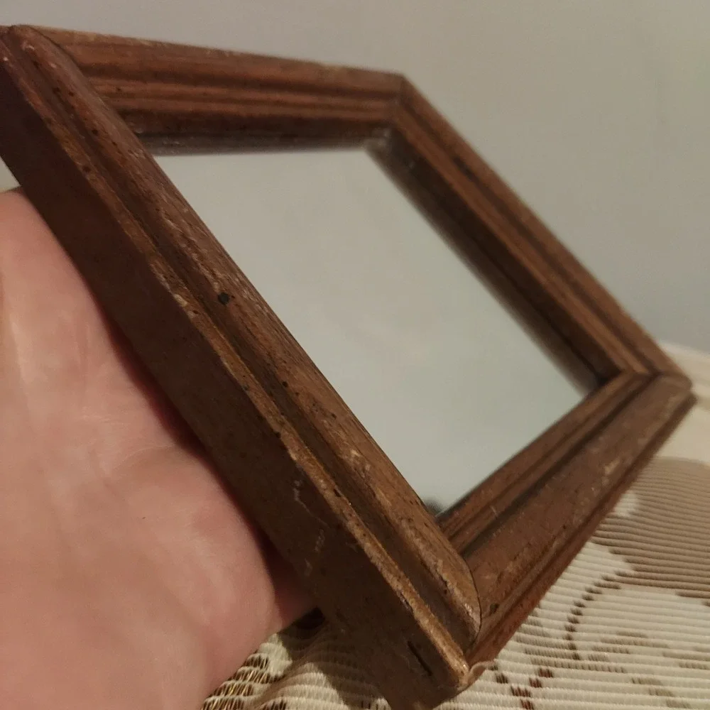 Set of 2 Small Square Wood Wall Mirrors 5.25